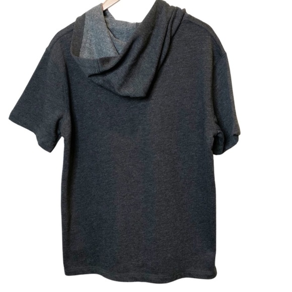 Women’s Dark Heather Grey Charcoal Short Sleeve Hoodie Streetwear Pullover - Picture 13 of 16